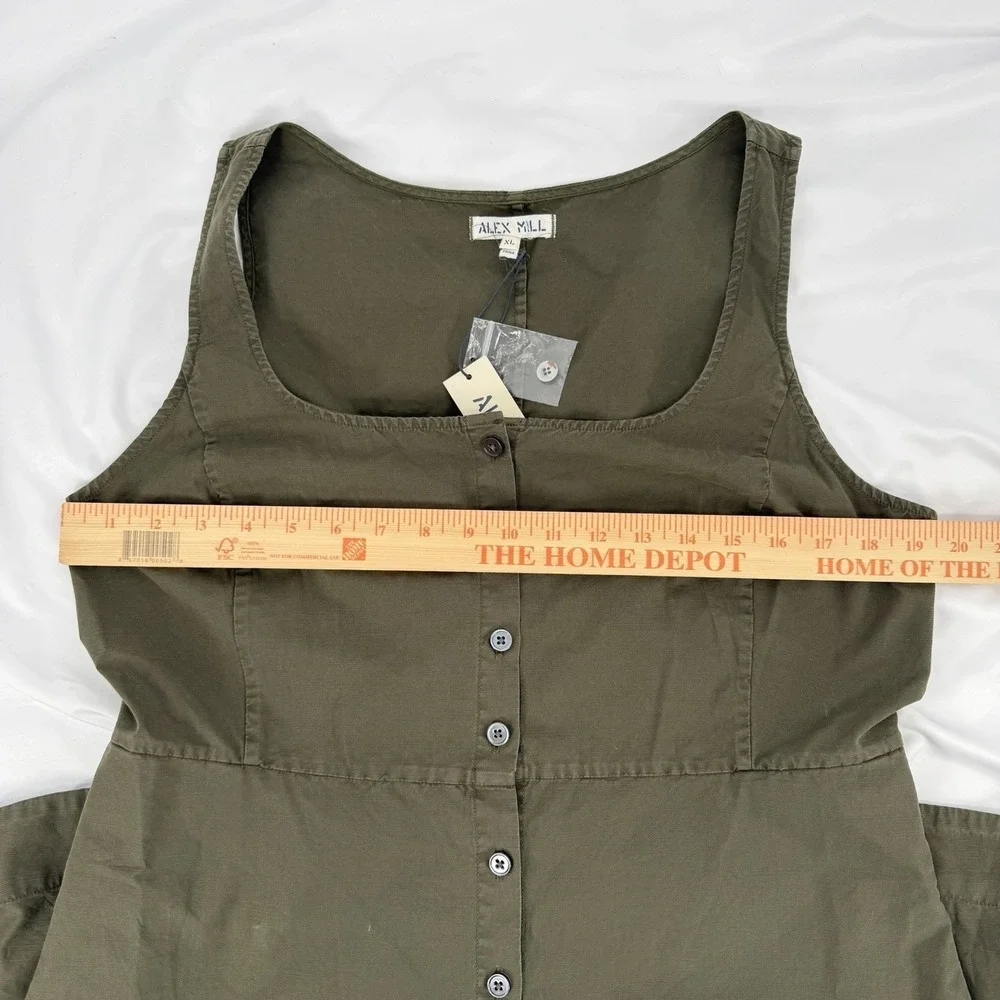Alex Mill Sz XL Piper Square Neck Cotton Blend Midi Dress Sleeveless Button Down - Picture 6 of 7